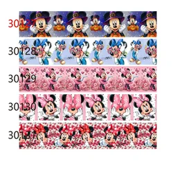 5Yards Halloween Mickey Mouse Grosgrain Ribbon Printed Pink Minnie Ribbons for Hairbows DIY Girl Party Decoration