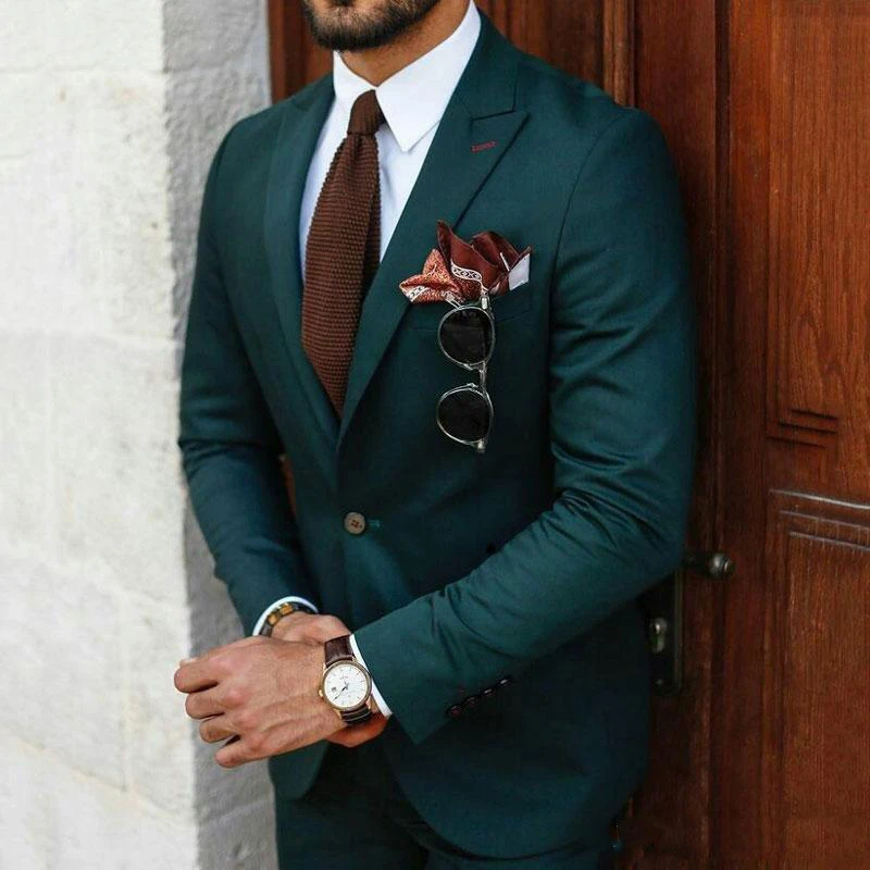 New Fashion Green Business Men Suits 2 Pieces Set Wedding Groom Tuxedos Groomsmen Costume Homme Ternos Mascuino(Jacket+Pants)