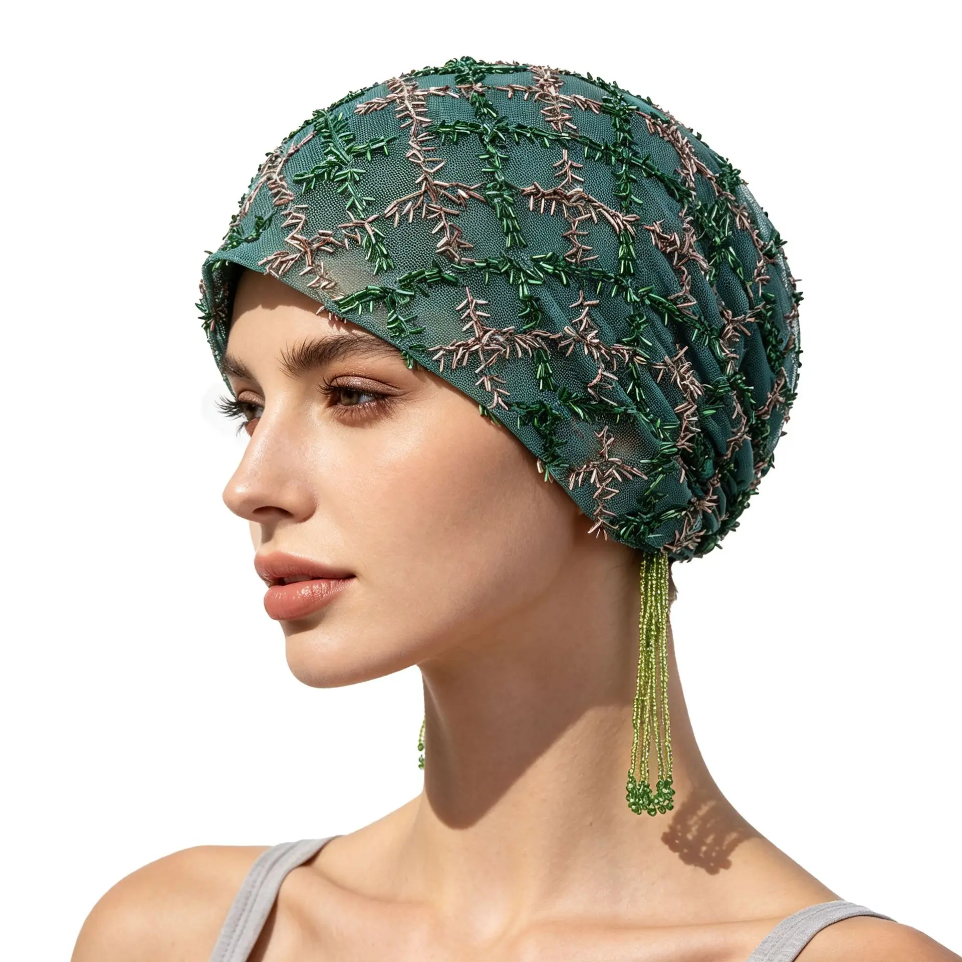 Versatile Sequin Hat Hijabs for Ladies Summer Shawl Veil Lace Headband Hats Breathable Free Size Summer Daily Multifunction Wear