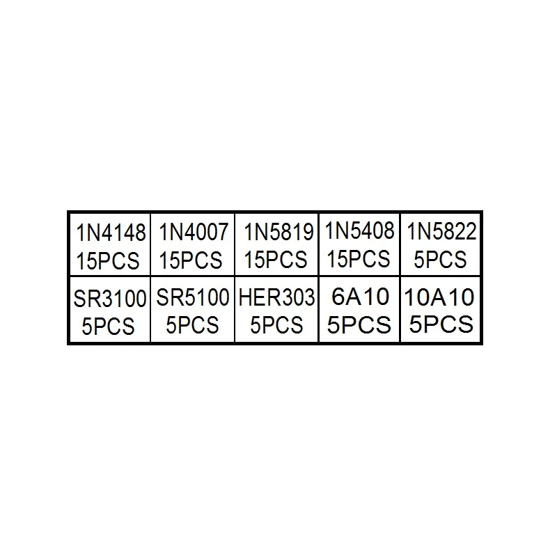 10 specifications, 90 pieces, 1N4148-10A, 10 high-power rectifier diode set, component box, sample package