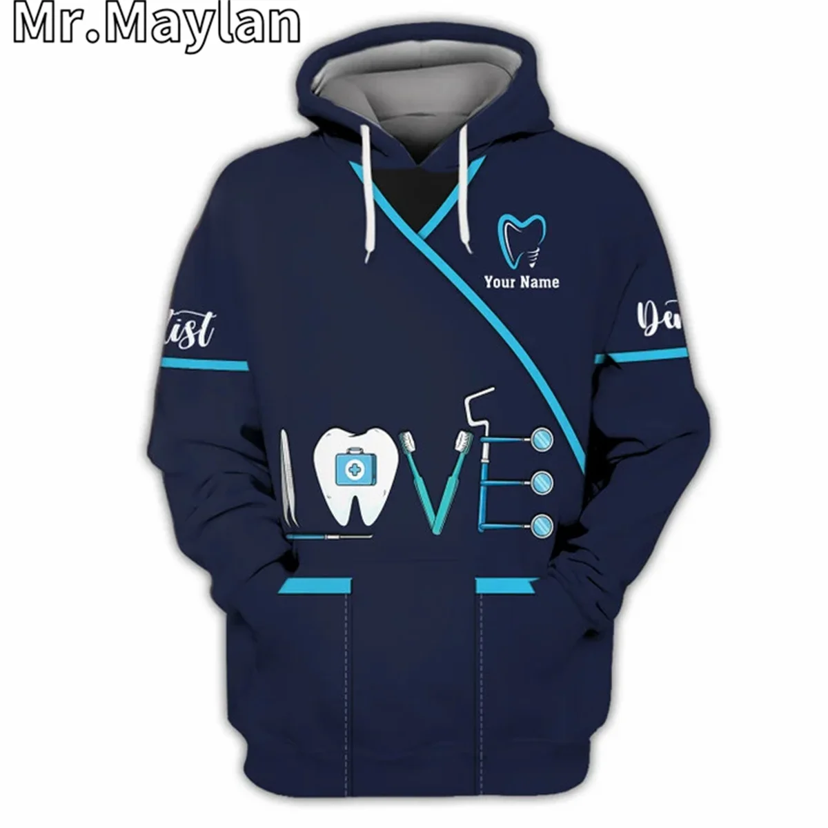 Custom Dentist Pattern Dental Clinic Uniform 3D Hoodie Men-Women Pullover Sweatshirt Hooded Jersey Tracksuit Outwear Coat A-111