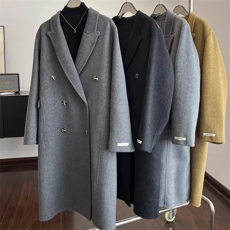 

2025 Autumn Women Drouble Breasted Woolen Coat Fashion Loose Style Women Winter Clothes Long Coats Tops New