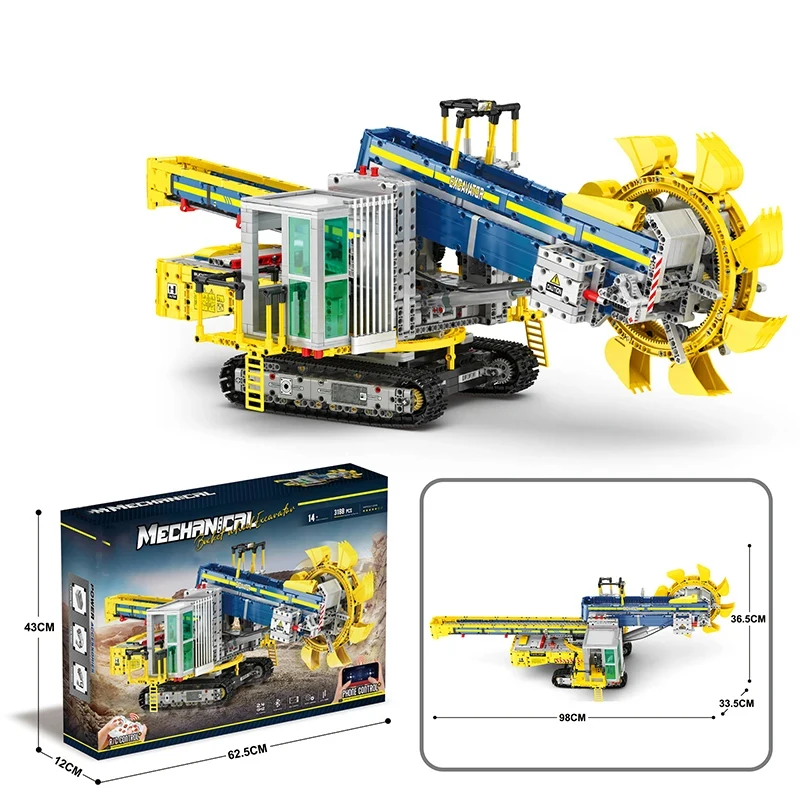 Bloques de construcción para niños, juguete de ladrillos para armar excavadora con ruedas, Cubo de ingeniería, ideal para regalo de vacaciones, potencia de 3188 piezas