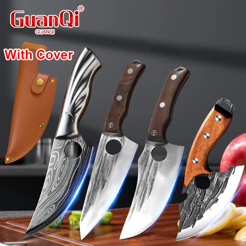 High Quality Stainless Steel Hand Forged Boning Knife Full Tang Wooden Handle Meat Cleaver Chef Knife For Kitchen BBQ Slicing