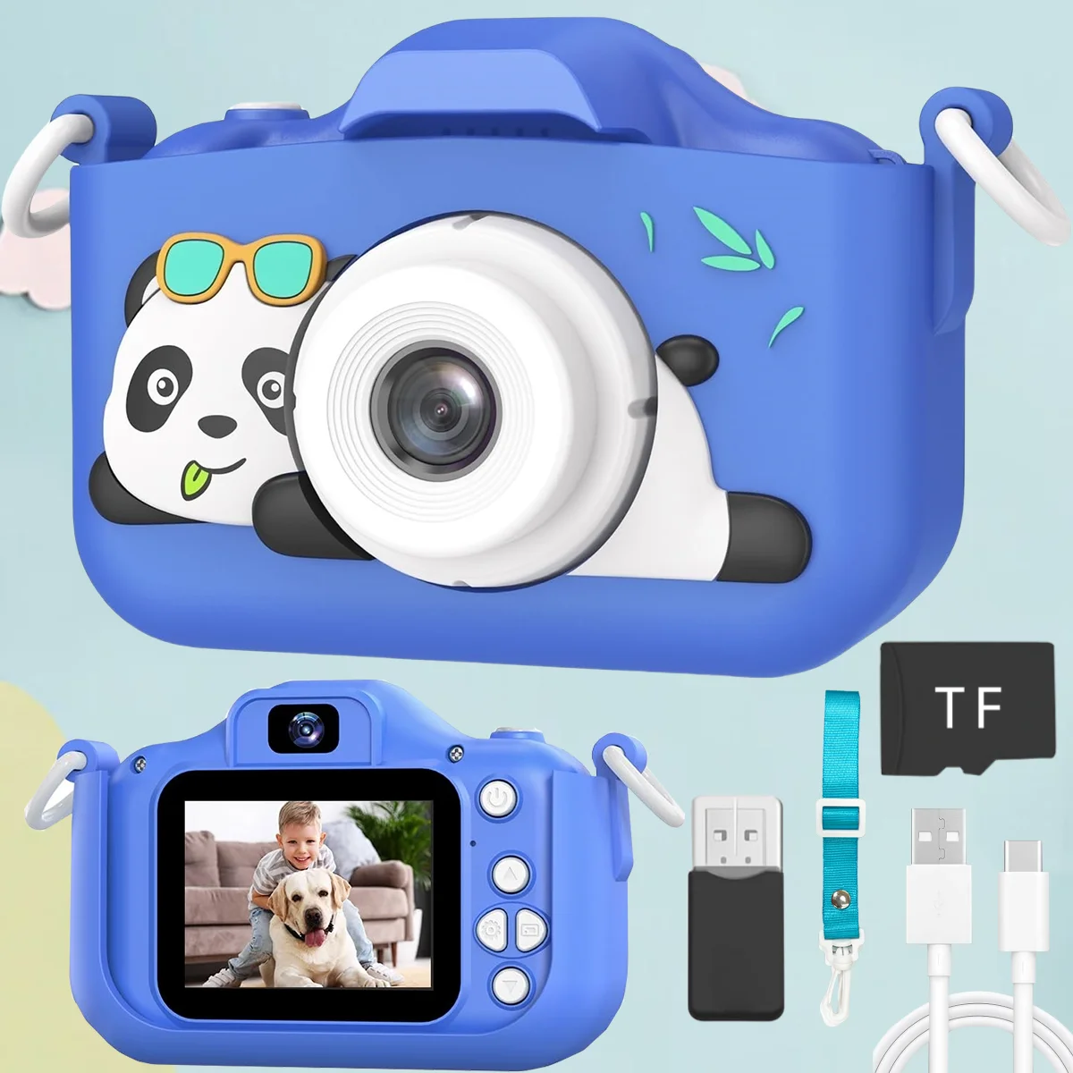キッズカメラ 1080P HD TFカード付き – 40MPデュアルレンズ、50種類以上の楽しいフィルターとセルフィーモード、耐衝撃性、3～12歳向け。 最高の誕生日
