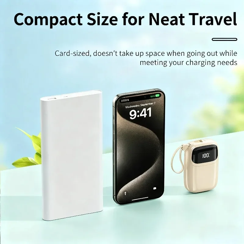 超急速充電モバイルバッテリー 10000mAh 22.5W iPhone、Xiaomi、Samsung、Huawei対応 デジタルディスプレイと内蔵ケーブル付き