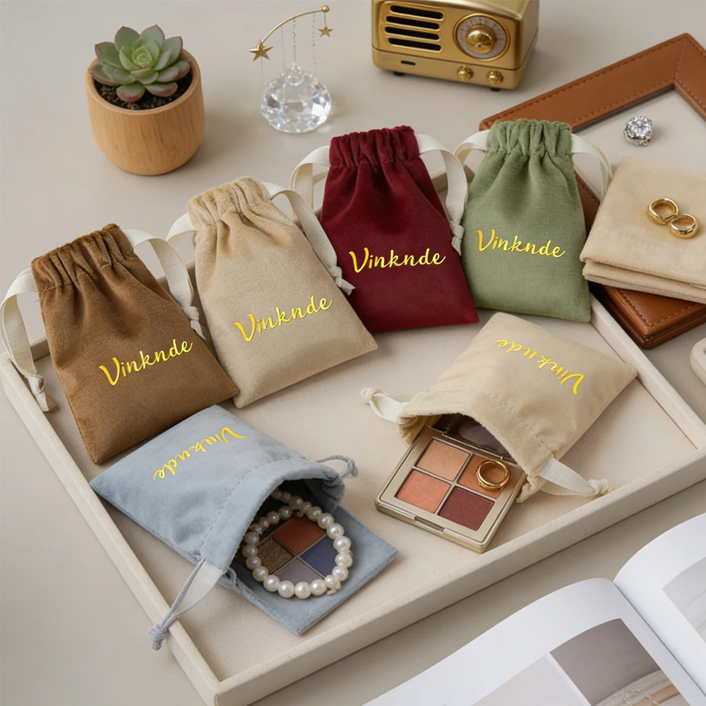 

100Pcs Velvet Pouches Bag Custom Logo Eye Mask Jewelry Packaging Bags Earrings Rings Hair Storage Drawstring Sack Wedding Gift