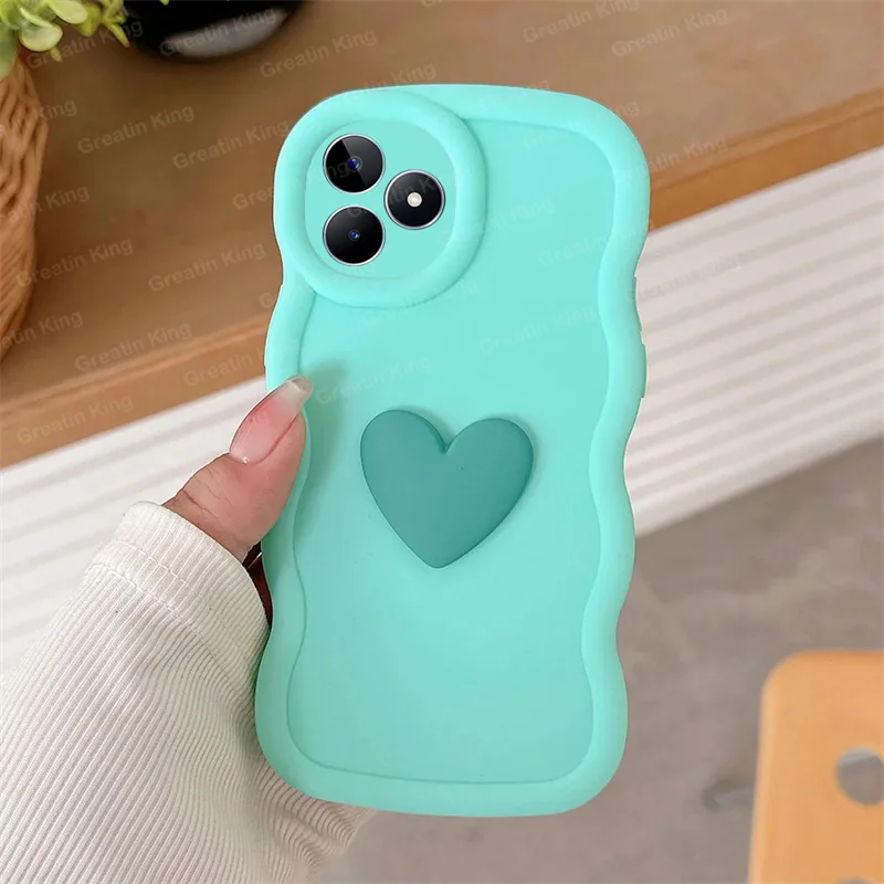 Cute Casing For Realme C53 RMX3760 / C51 / C51s / Narzo N53 /Realme Note 50 Case Macaron Wave 3D Stereo Love TPU Phone Cover