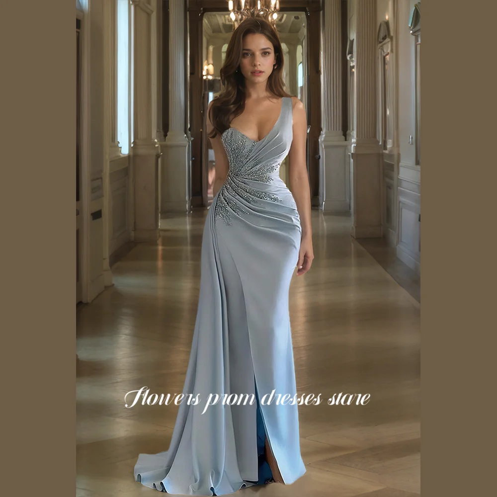 

Flowers Prom One Shoulder Party Dress Glitter Evening Dress with Applique A Line Prom Dress Side Train Flashing فستان سهرة