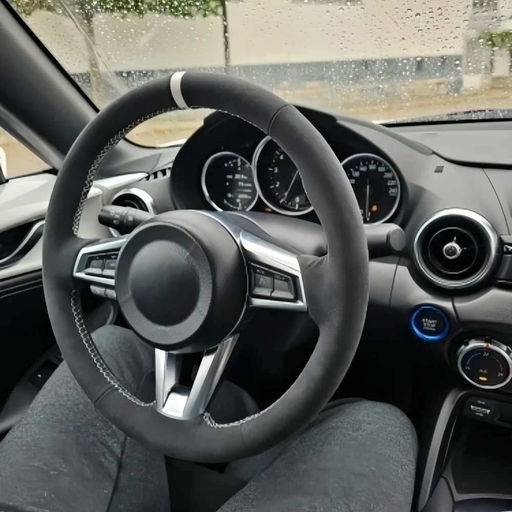 Hand-Stitched Black Soft Breathable Suede Leather Steering Wheel Cover For Mazda MX-5 2015-2022 MX5 ND Car Accessories