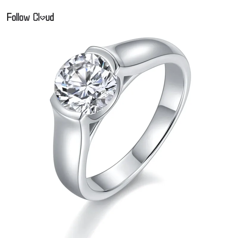 

Follow Cloud 1.5ct Round Cut Moissanite Diamond Engagement Rings for Women 925 Sterling Silver Bridal Wedding Band Bezel Setting