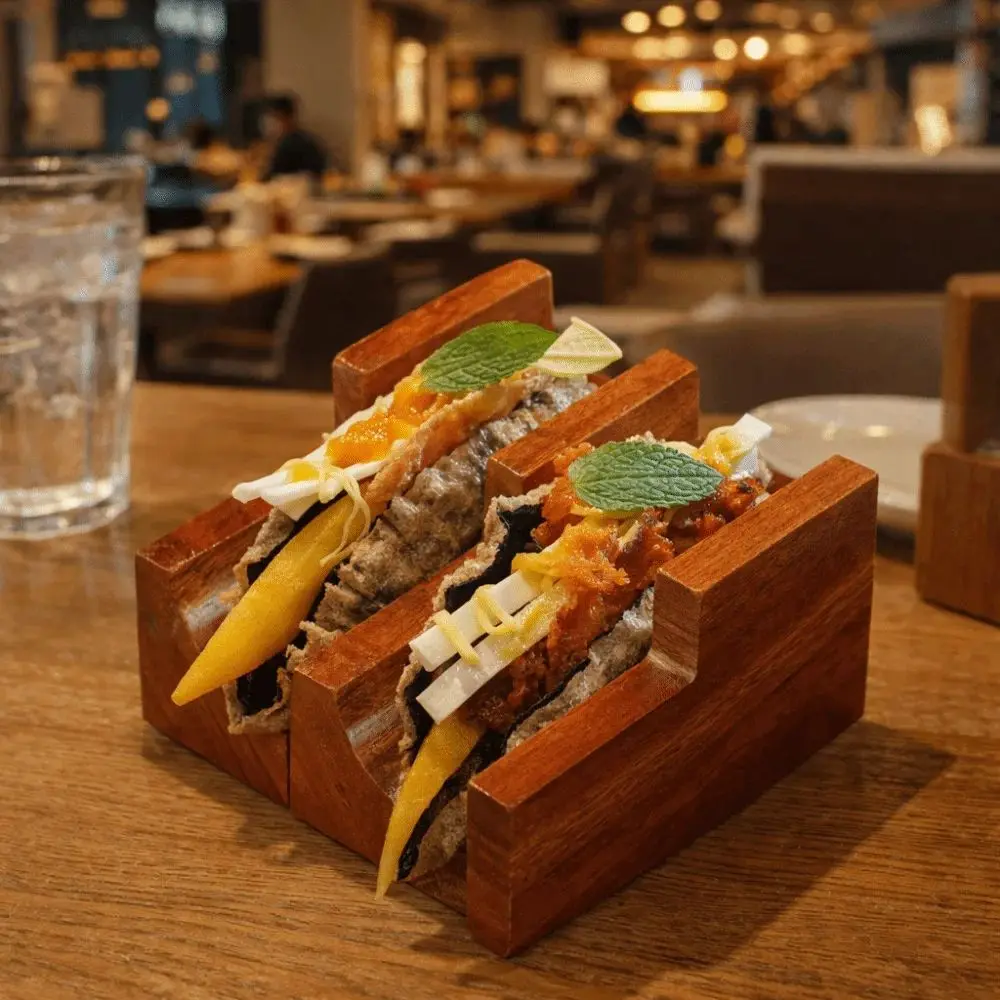 Creative Sapele Wood Sushi RackU-shaped Sushi Rack Japanese Style U-shaped Sushi Boat Thickened Walnut Sushi Rack Home