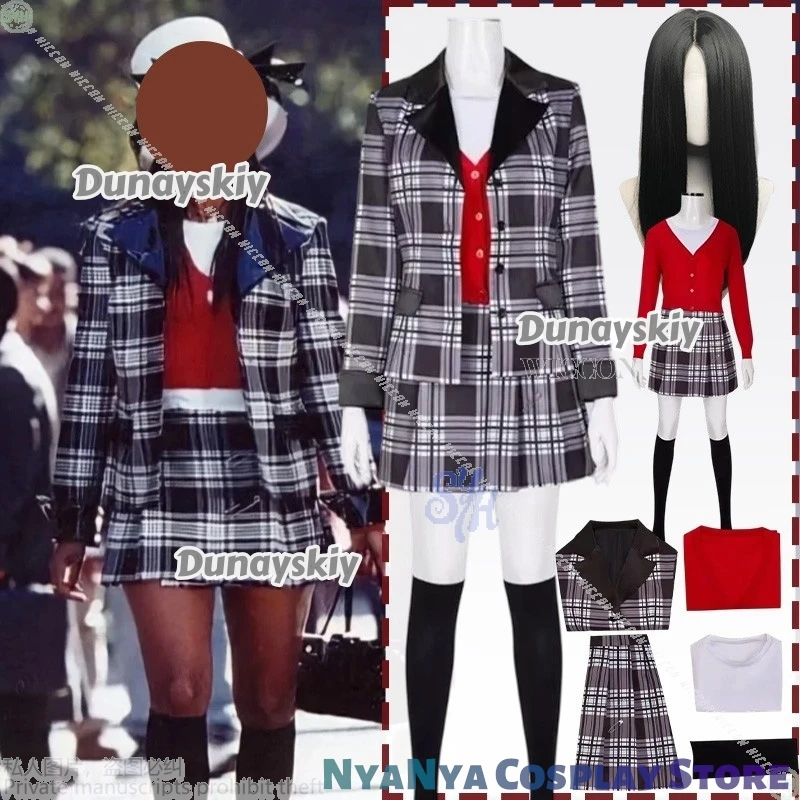 

Cluu Anime Fashion Movie Lesss Cosplay Cher コスプレ Y2K Jirai Kei Girls Plaid Patterned Suit Coat Mini Dress Lolita Halloween