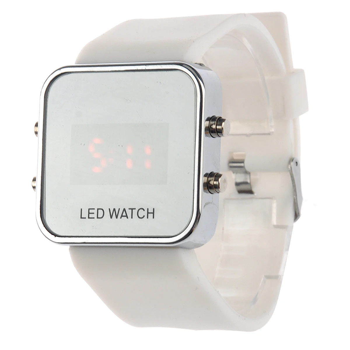 مرآة وجه LED ساعة رقمية بيضاء سيليكون باند أحمر LED عرض التقويم وظيفة للجنسين سبائك الفولاذ المقاوم للصدأ الذكية #4