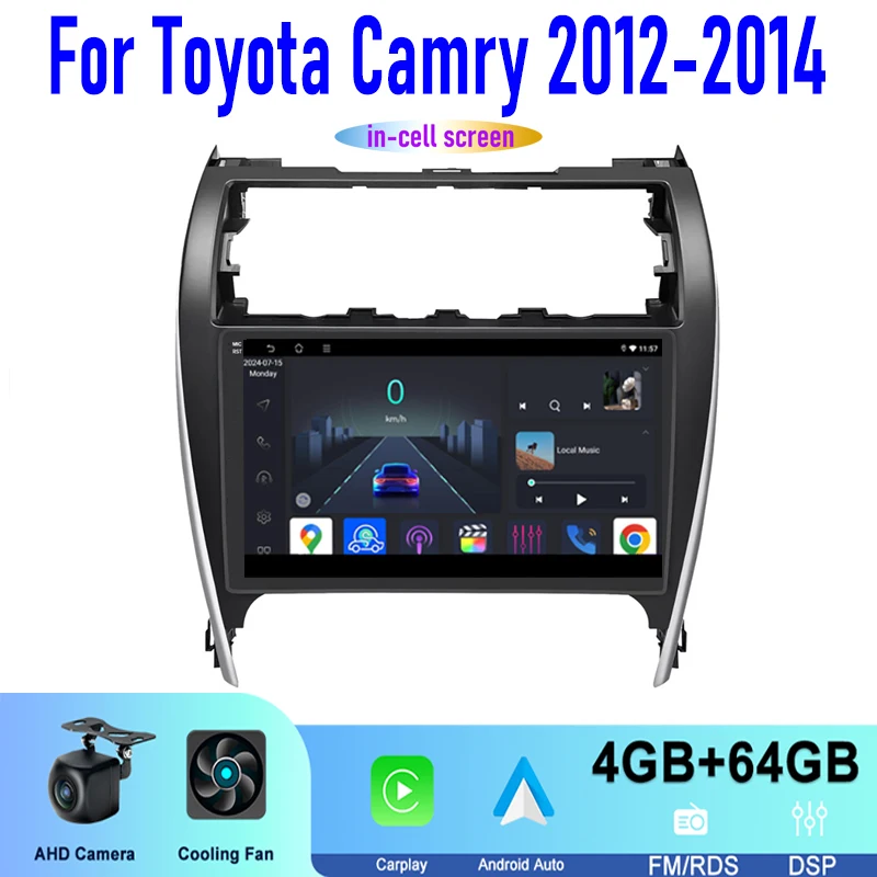 نظام تحديد المواقع 10 "لتويوتا كامري 2012-2014 راديو السيارة اللاسلكي أبل Carplay أندرويد 15 جوجل خريطة عجلة القيادة التحكم واي فاي 4GB-64GB