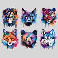 1/6pcs Colored Animal Heat Sticker On T-shirt DIY Washable Iron On Transfer For Clothing  Patch On Clothes Tiger, Lion, Fox,Bear