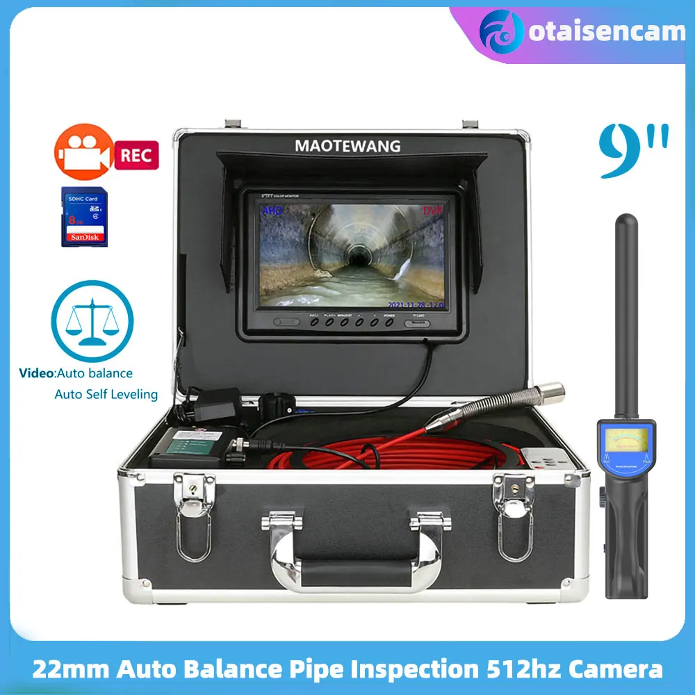 

9" IPS AHD Monitor DVR 16GB SD Card Sewer Pipe Drain Inspection Endoscope 22mm Auto Self Leveling Camera Built-in 512hz Locator