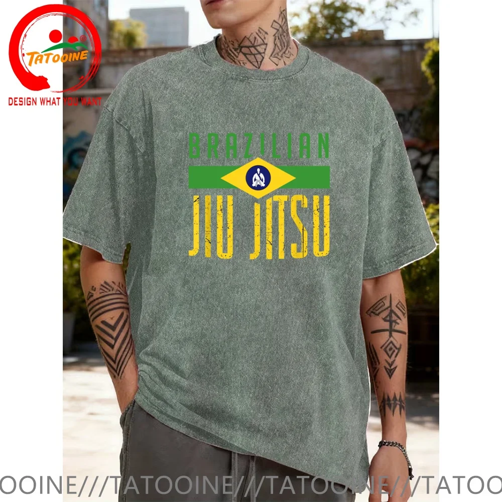 Vintage Washed Cotton T-Shirt Funny Designer Vintage BJJ BRAZILIAN JIU JITSU T Shirt Men Fashion Trendy Casual Clothing Stylish