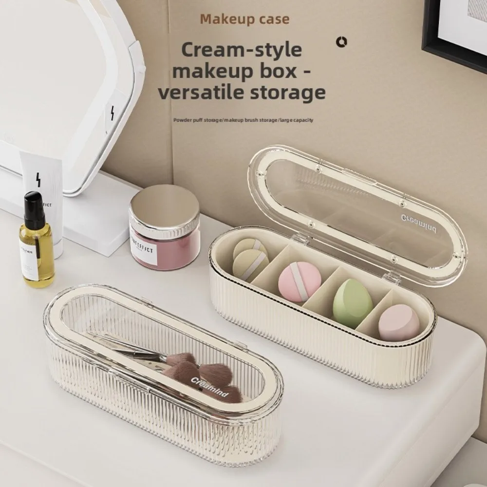 

Transparent Covered Makeup Brush Holder Dustproof Desktop Organizer for Brushes and Puff Large Capacity Beauty Storage Box