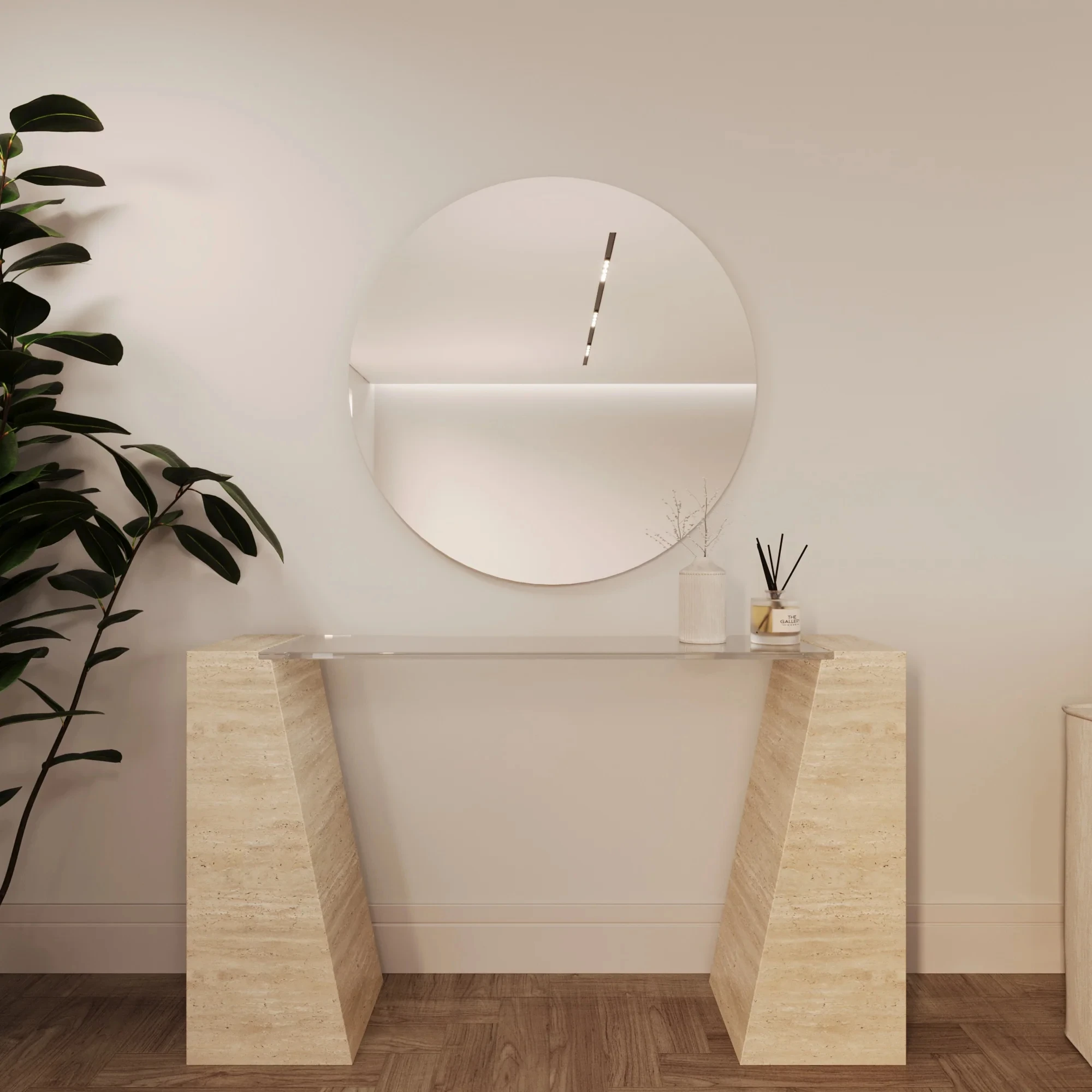&d FURNITURE Brooklyn Travertine/Rosso Levanto/Arabescato White Marble Console Table Glass Living Room Hotel Villa