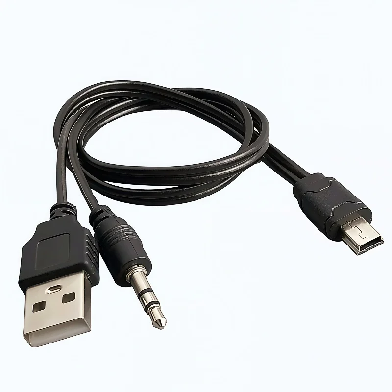 1PCS USB Cable 3.5mm Jack AUX Cable+USB Male Mini USB 5 Pin Charge for Bluetooth Player Portable Speaker Date Cable Audio Wire