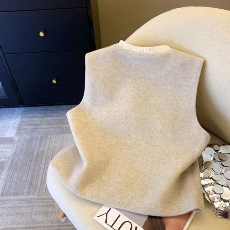 

Heavy Embroidered Crystal Vest for Women Winter Spring Transition Wool Coat Layering Accessory