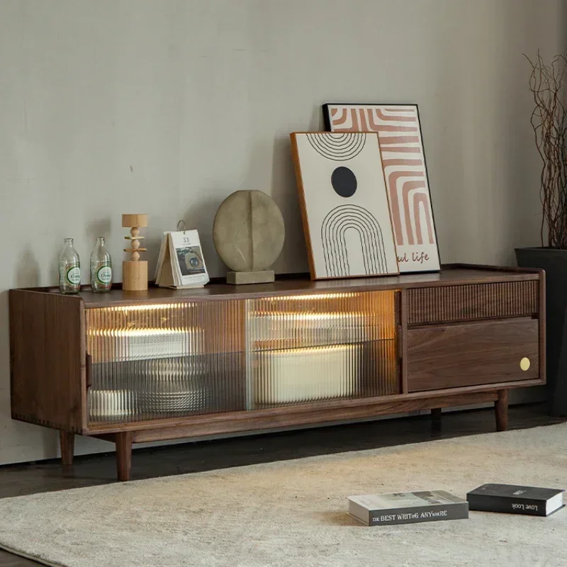 

TV Cabinet Solid Wood Black Walnut Modern Small Apartment Locker Modern Minimalist Living Room Audiovisual Cabinet Hot sales