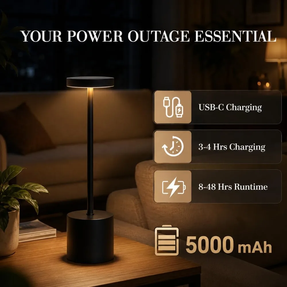 Cordless Table Lamp Set 5000mAh Battery Touch Control Stepless Dimming 3 Modes Waterproof Portable Indoor Outdoor Light view 5