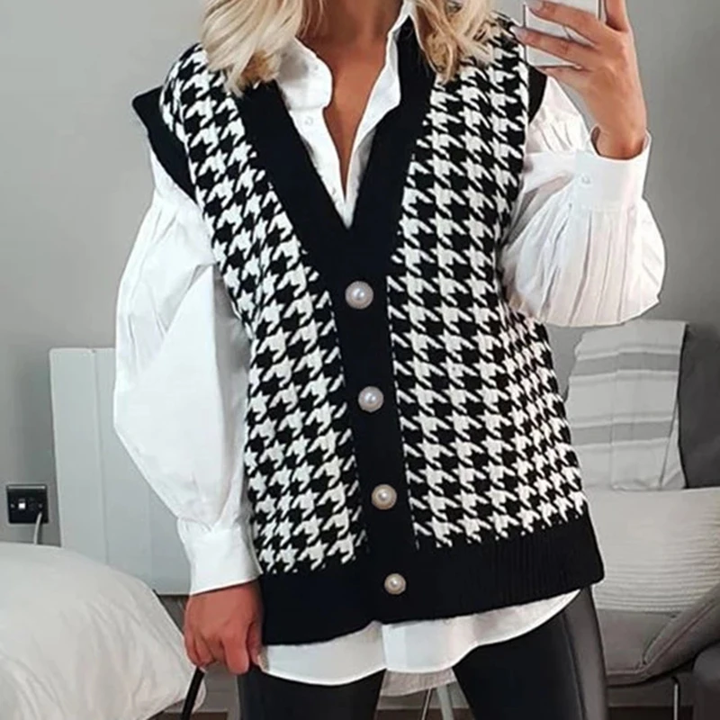 

V Neck 2021 Vest Sweater Sleeveless Loose Autumn Winter Oversized Top Casual Jumper Fashion Cardigan