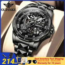 OUPINKE 3178 Black Tungsten steel Men's Watch Hollow Automatic Mechanical Movement Trend Man Wristwatches Original Watches NEW