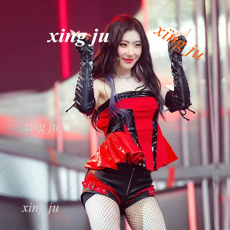 

Xing Ju Kpop Korean Singer Sexy Sling Tops Irregular Skirt Stage Costume Women Jazz Performance Costume Birthday Party Outfits