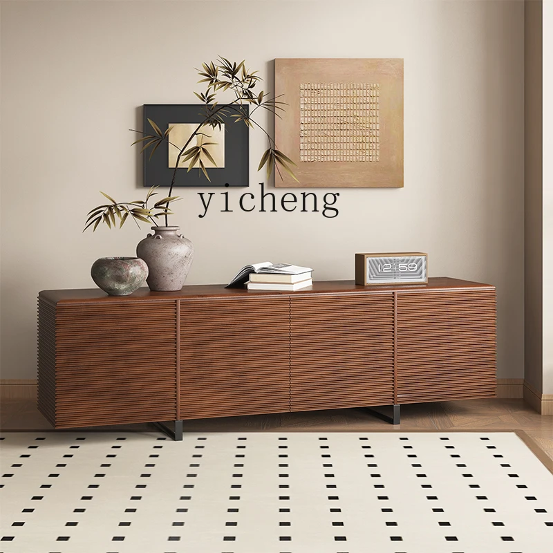 ZZ black walnut side cabinet integrated against the wall Nordic living room storage cabinet