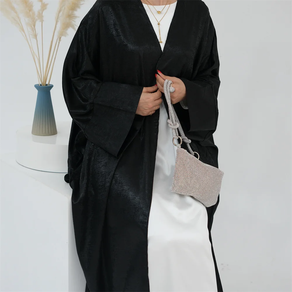 2024 New Black Turkish Dubai Abaya Muslim Women Elegant Arabe Robe Arabic Kimono Islam Open Abayas Islam Clothing Modest Coat