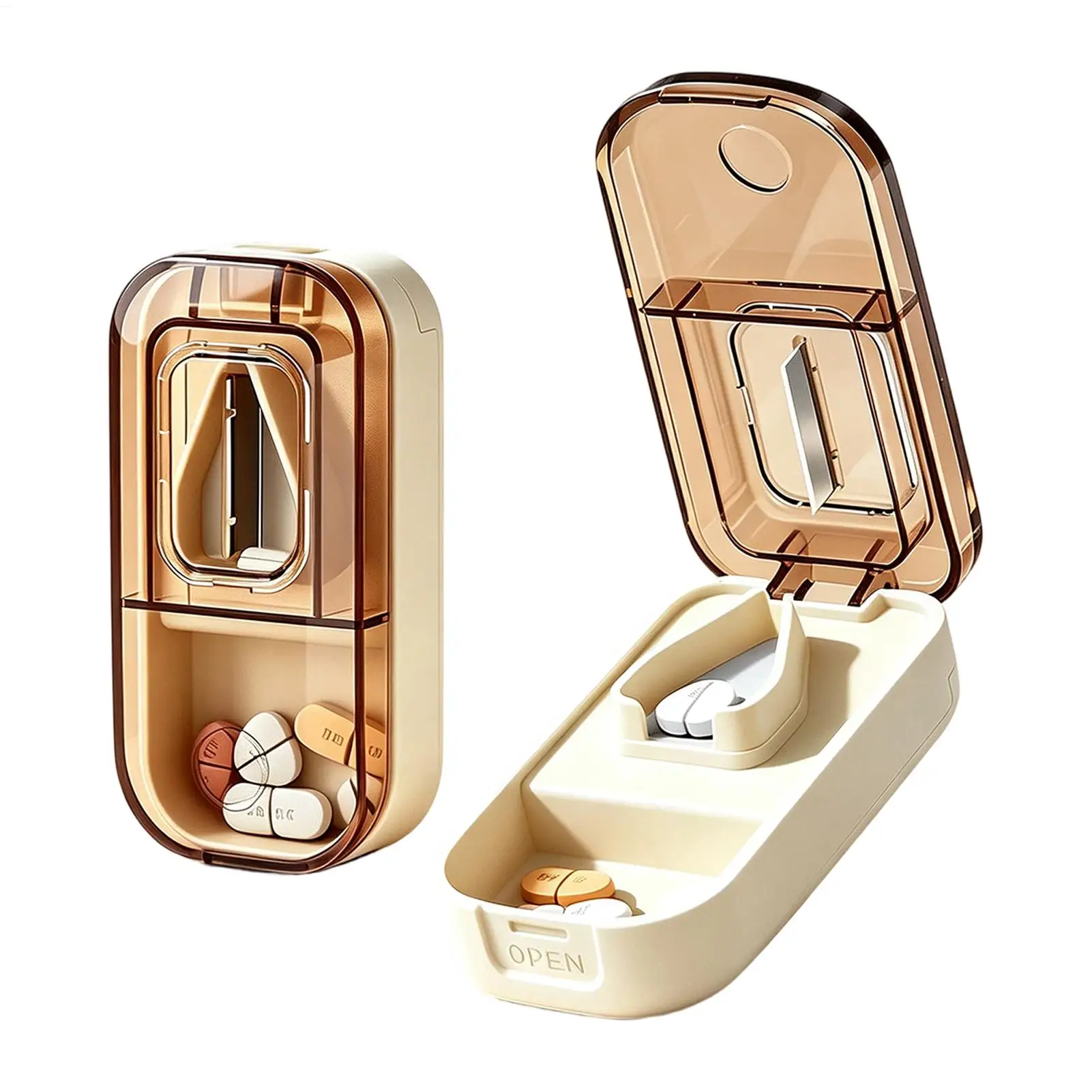 Pill Cutter Storage Box Portable Tablet Medicines Dustproof Divider Organizer Crusher 1/2 1/4 Pill Cutter With Storage Box