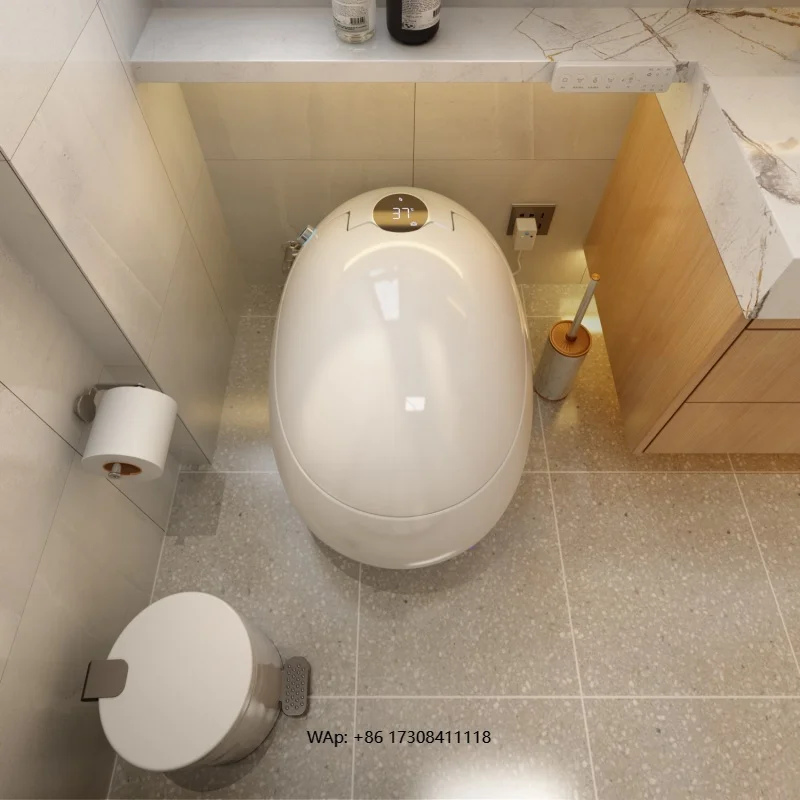 Egg Shape Smart Toilet with Widen Seat Back to Wall Design Floor-Mounted Round Bowl Voice Control Heating Seat Smart Wc Toilet