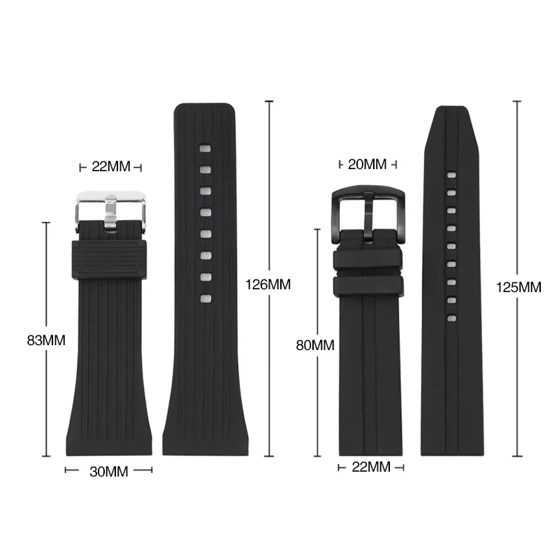 22mm 30mm Black Rubber Silicone Strap Men Sport Waterproof Diving Quick Release Pin Buckle Watch Band Bracelet Accessories