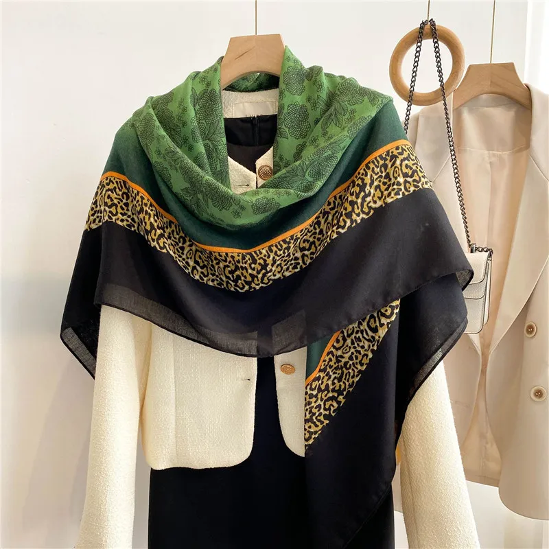 

Fashion Women Leopard Floral Square Viscose Shawl Scarf Office Lady Wrap Neck Headband Foulard Headcloth Muslim Sjaal 135*135Cm