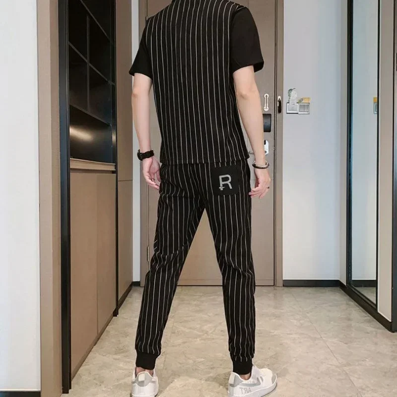 Sports Suits Sweatshirt Male T Shirt Stripe Tracksuit High Quality Pants Sets Sweatpants Top White Clothes for Men Jogging Chic