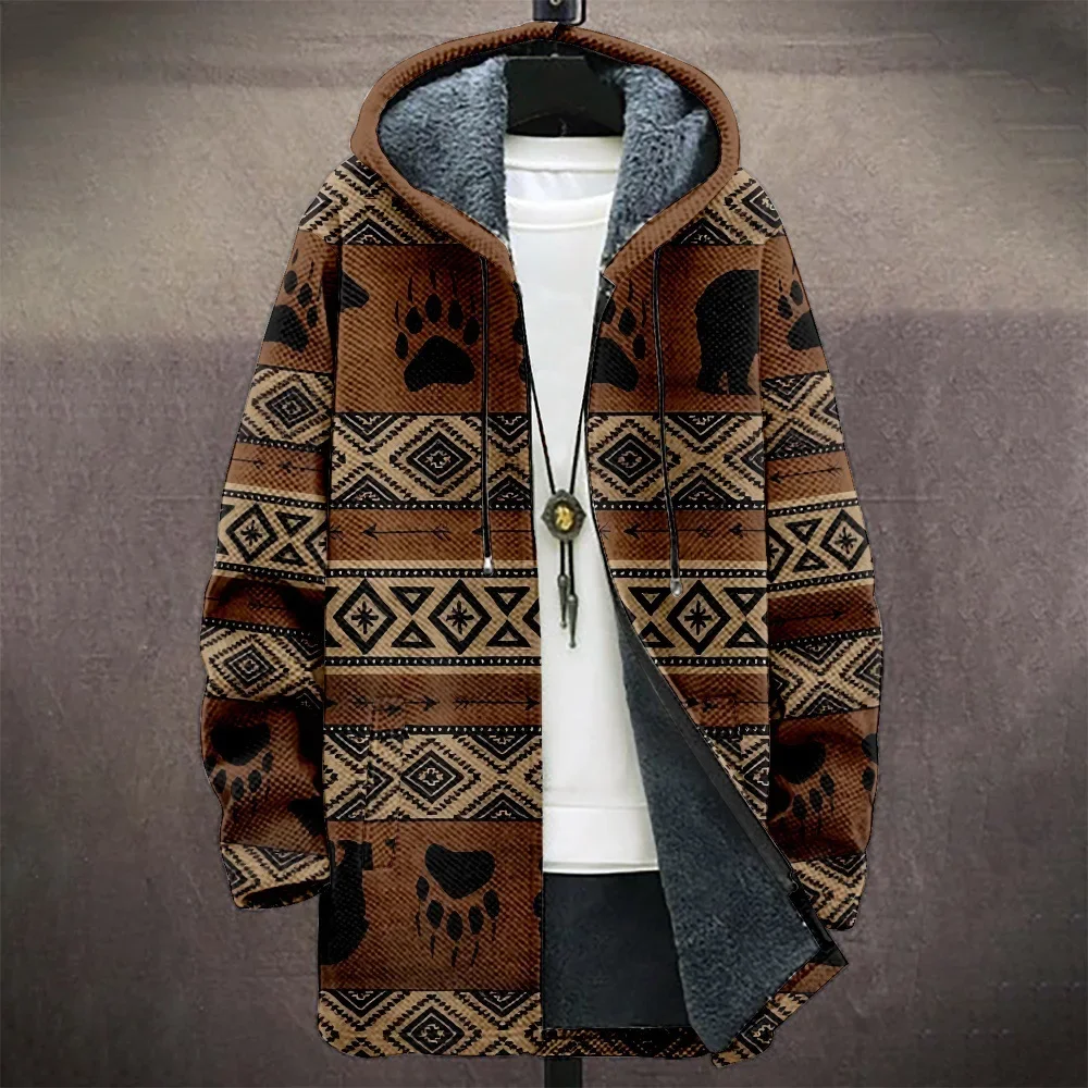 Men Jacket Cardigans Coats Printed Native Retro Aztec Graphics Plush Thick Outdoors Fleece Winter Casual Streetwear Clothing