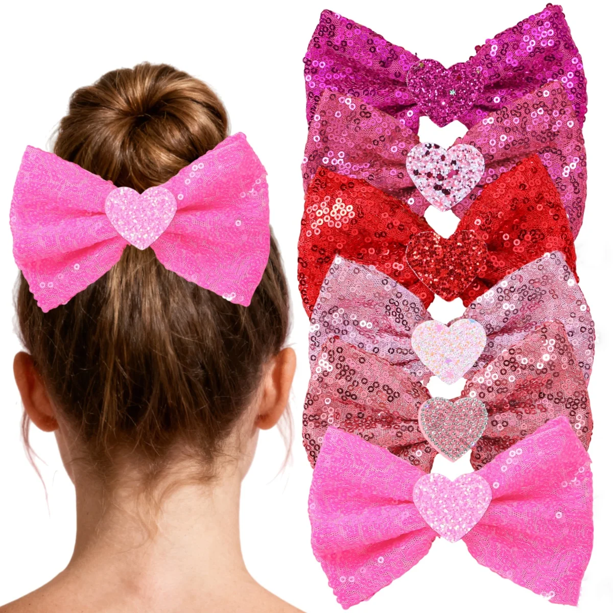 1/3pcs Valentine's Day Heart Hair Bows Clips Girls 5inch Large Sequin Bows Hair Clips Hairpins for Women Hair Accessories