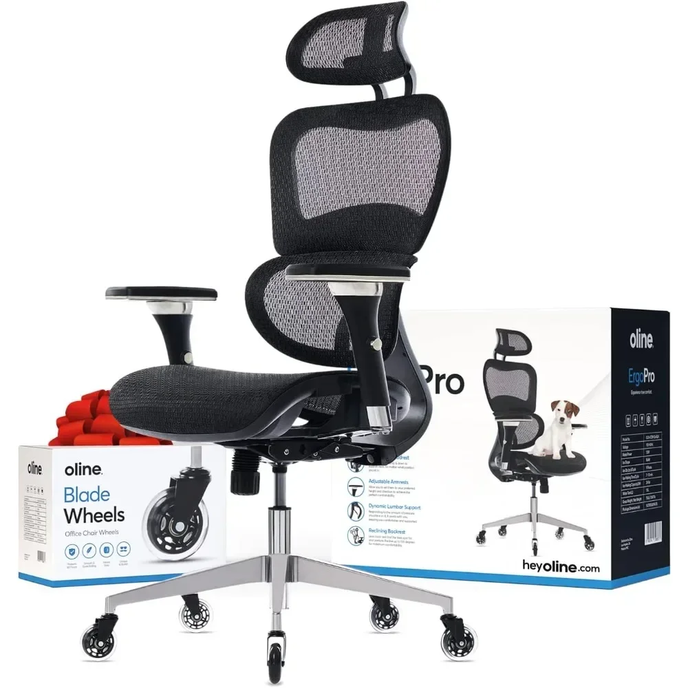 Chaise de Bureau Roulante avec Accoudoir Réglable 4D, Support Lombaire 3D, Roues à Lame, Chaises de Gaming