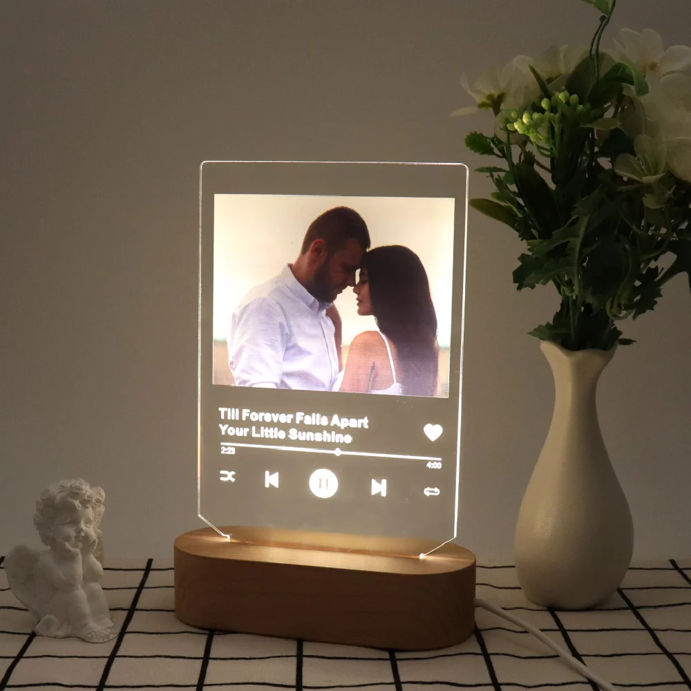 Instagram Style 3D Led Lamp Custom Lovers Photo Night Light Customized Couple Acrylic Music Plaque Wedding Anniversary Gift