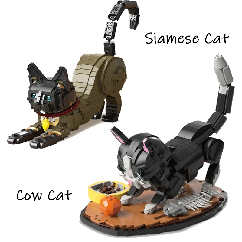 

1117 или 1200 деталей: Креативный конструктор «Сиамская кошка и Кот-бык» — модель из строительных блоков, игрушка-подарок для любителей кошек
