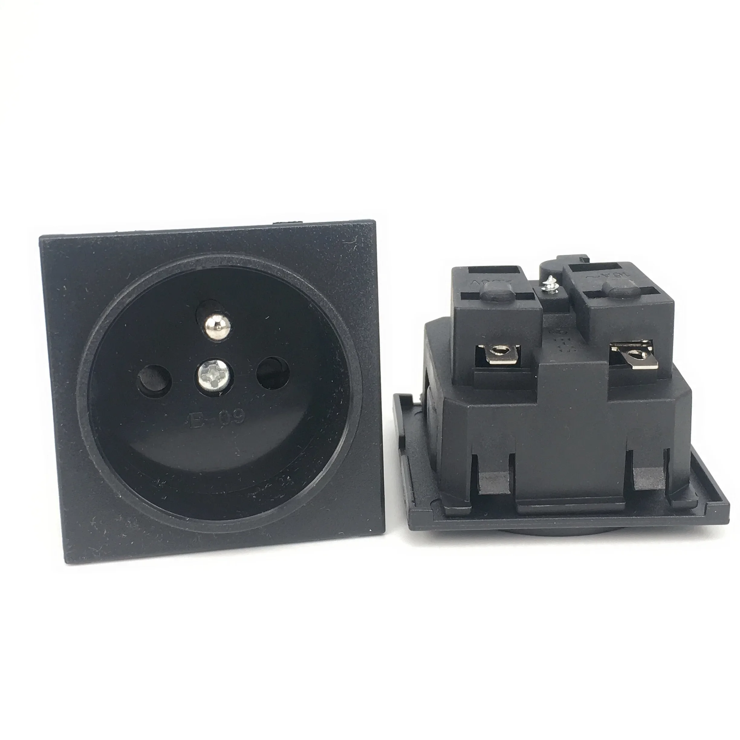 Black Round Embedded Idustrial Outlet European Franch Standard 250V 16A Universal uninterruptible AC Power socket E-09