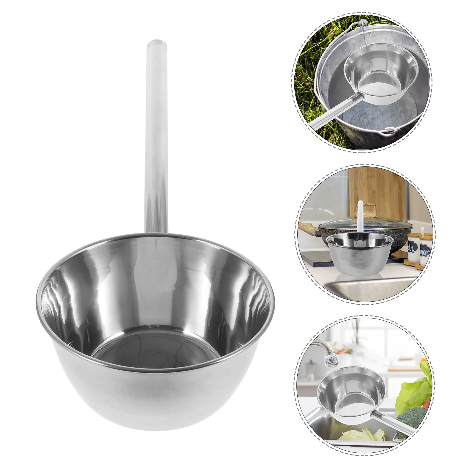 

Thickened Stainless Steel Water Ladle with Extended Handle Comfort Grip Kitchen Water Scoop for Daily Cooking Vegetable Rinsing
