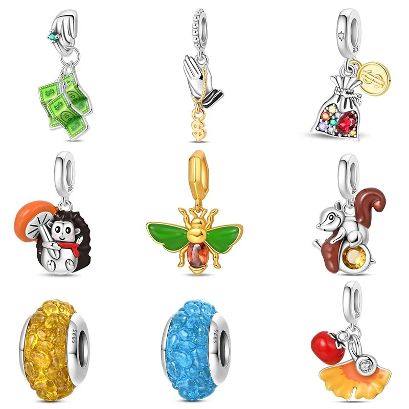 

925 Sterling Silver Autumn Wealthy Squirrel Zircon Charms Pendant For Women Fit Original Bracelet DIY Birthday Jewelry Gifts