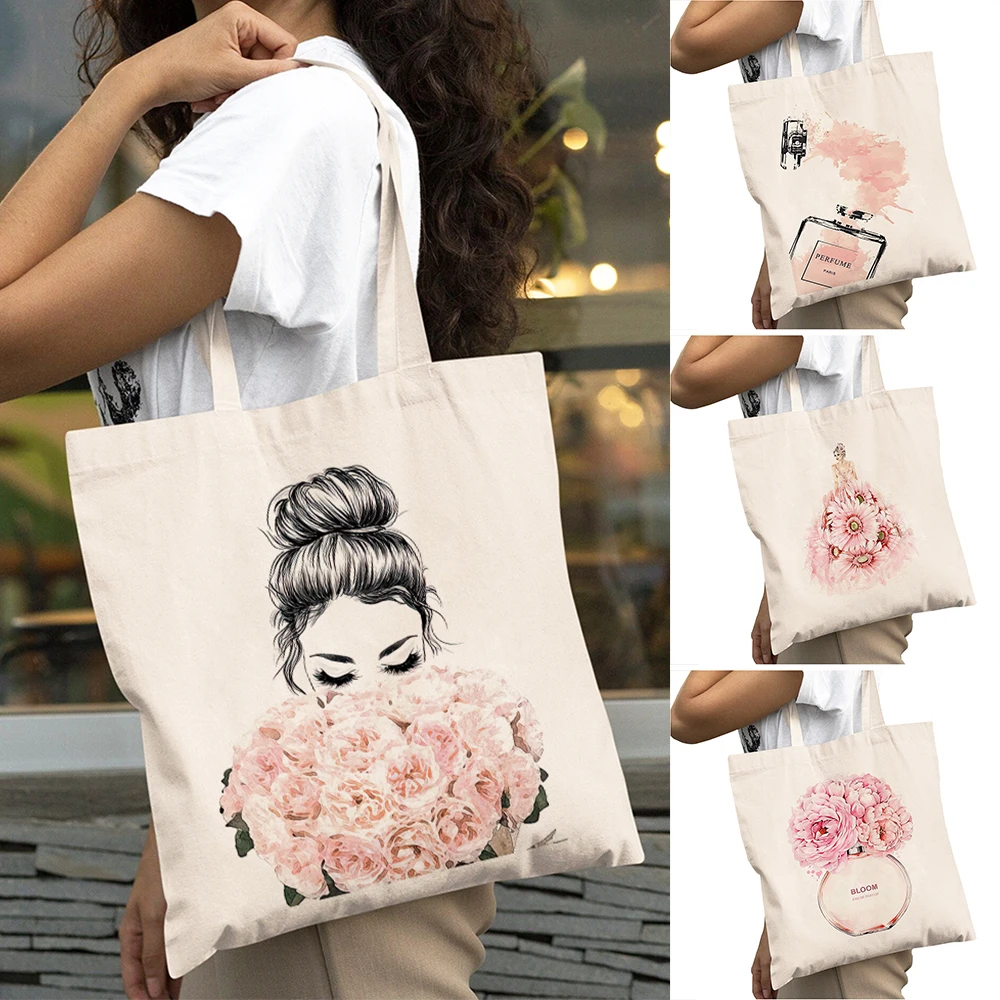 

Pink Fashion Champagne Flower Watercolor Women Big Shopper Bag Double Print Lady Shopping Bags Girl Shoulder Tote Handbag 40x45