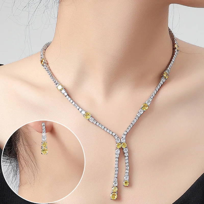 

Liangya Liren New European Style Elegant Dinner Party Jewelry Set Full Copper Inlaid Zircon Sparkling Quality Necklace Earrings