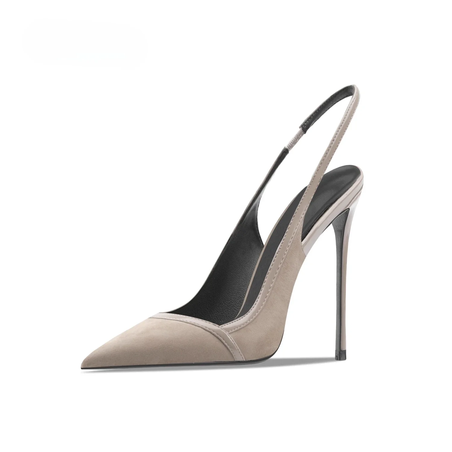 

New khaki suede high-heeled sandals with shallow mouth, pointed toe, thin heel, sexy and fashionable single shoes for banquets