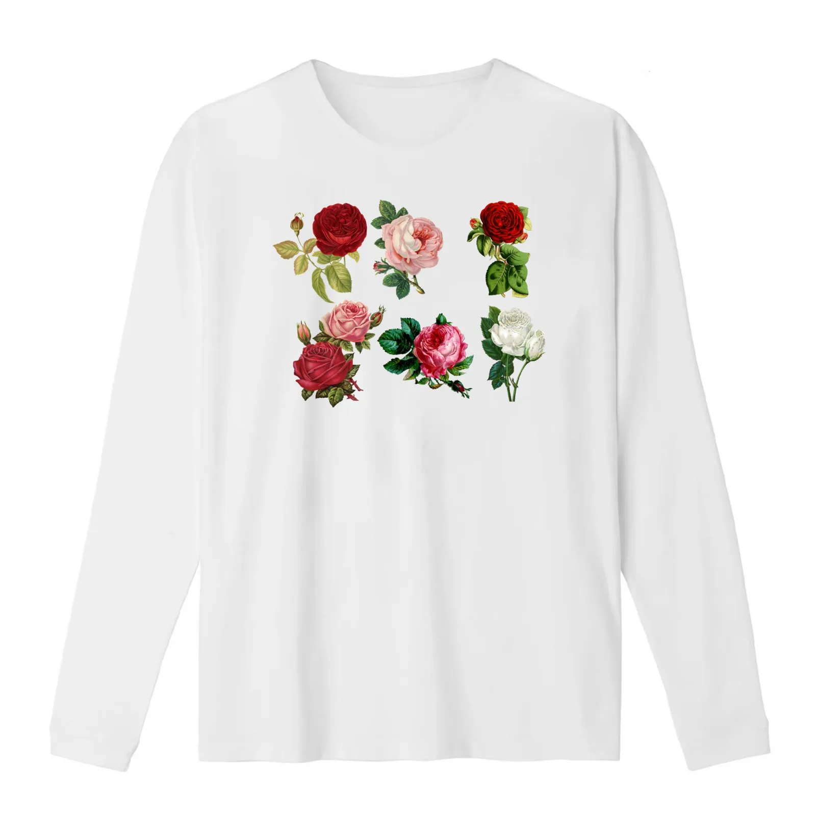 Various roses floral pattern T-Shirt Summer Casual Cotton Tee Oversized Streetwear Tops Vintage Graphic Print 100% Cotton